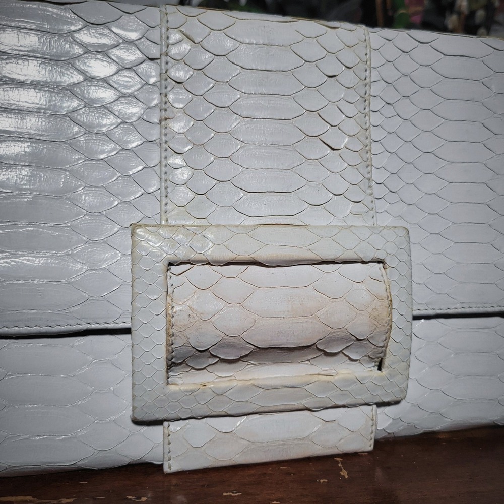 Christopher Augmon Clutch Bag White Snakeskin Leather Luxury Exotic Skin Purse - Picture 3 of 8